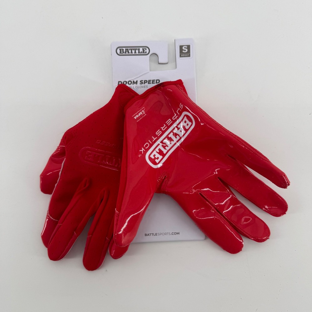 Battle Doom Speed Football Gloves Red Adult Small SuperStick Grip SFIA New